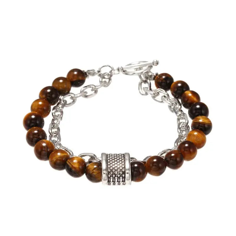 Fashion Punk Frosted Stone Chain Geometric Double Layer Beaded Bracelet Stainless Steel All Match Trend Accessory