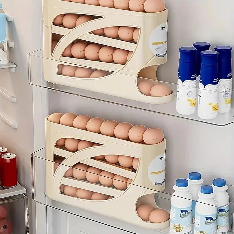 SmartShelf 3 Tier Rolling Egg Storage Container Holds 24 Eggs for Efficient Refrigerator Organization