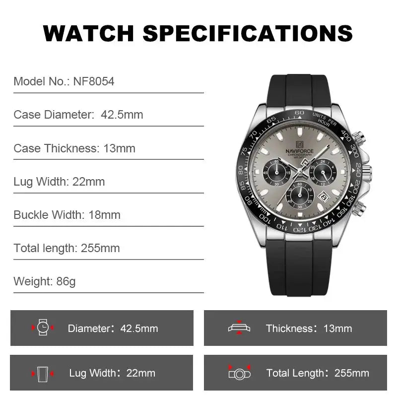 NAVIFORCE casual men's watch with black silicone strap and chronograph dial