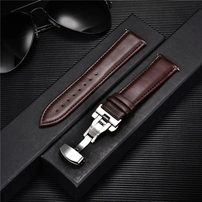 TimberWing Leather Watch Band 18mm 20mm 22mm 24mm Genuine Leather With Stainless Steel Butterfly Buckle Clasp