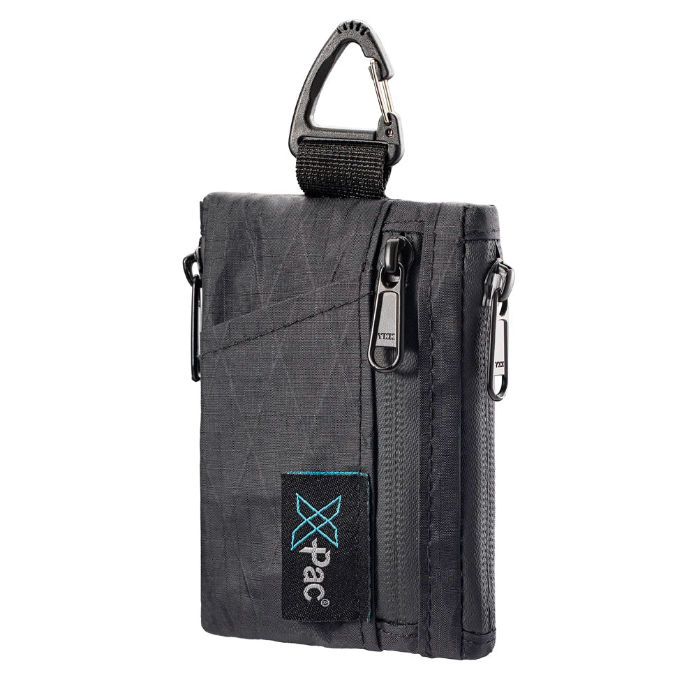 Dark gray X-Pac EDC 5-pocket wallet with carabiner clip and YKK zippers, compact pocket organizer