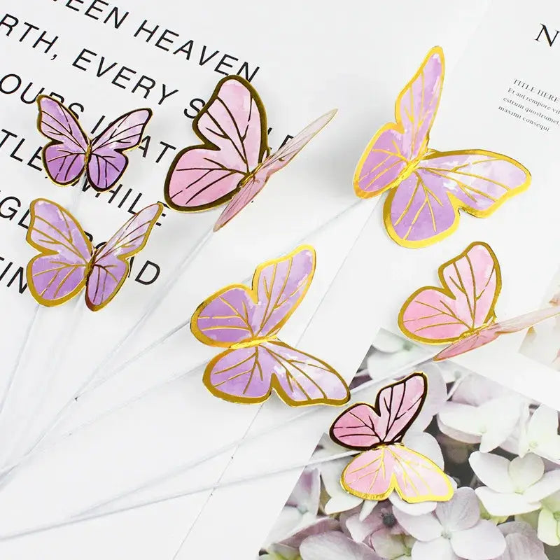 Set of 10 Gold Butterfly Cake Toppers for Dessert Decor Birthday Party Wedding Celebration