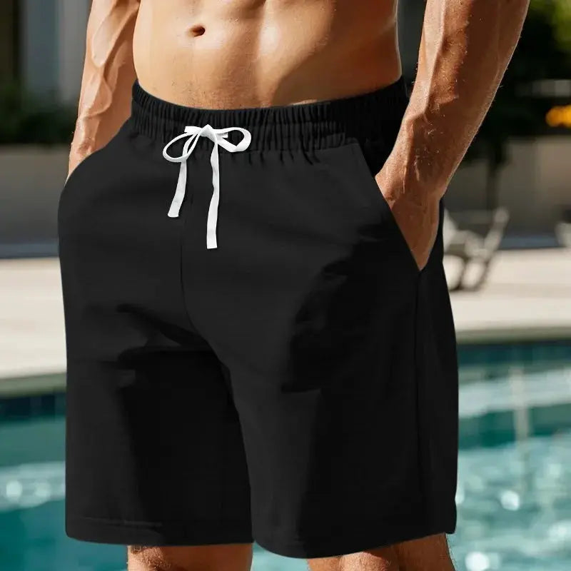 American Retro men's black pure cotton shorts with white drawstring by Simples Market