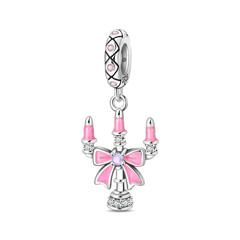 925 Silver Plated Magic Mirror Perfume Princess Angel Pink Charms Beads Fit Pandach 925 Bracelet Fine DIY Jewelry