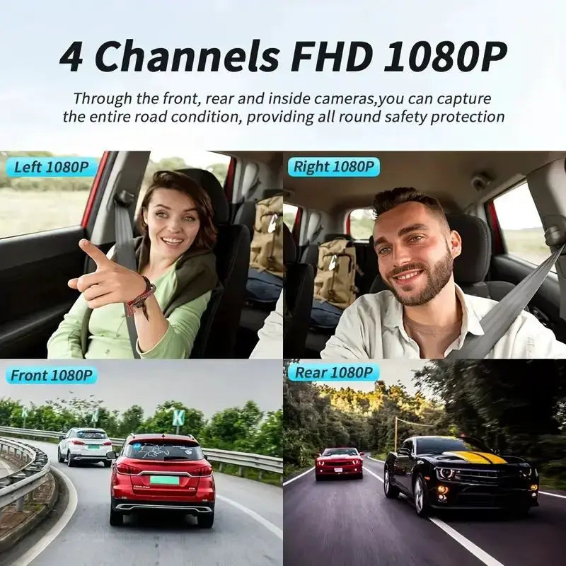 Car dash cam 4-channel FHD 1080P with front, left, right and rear cameras and hardwire kit