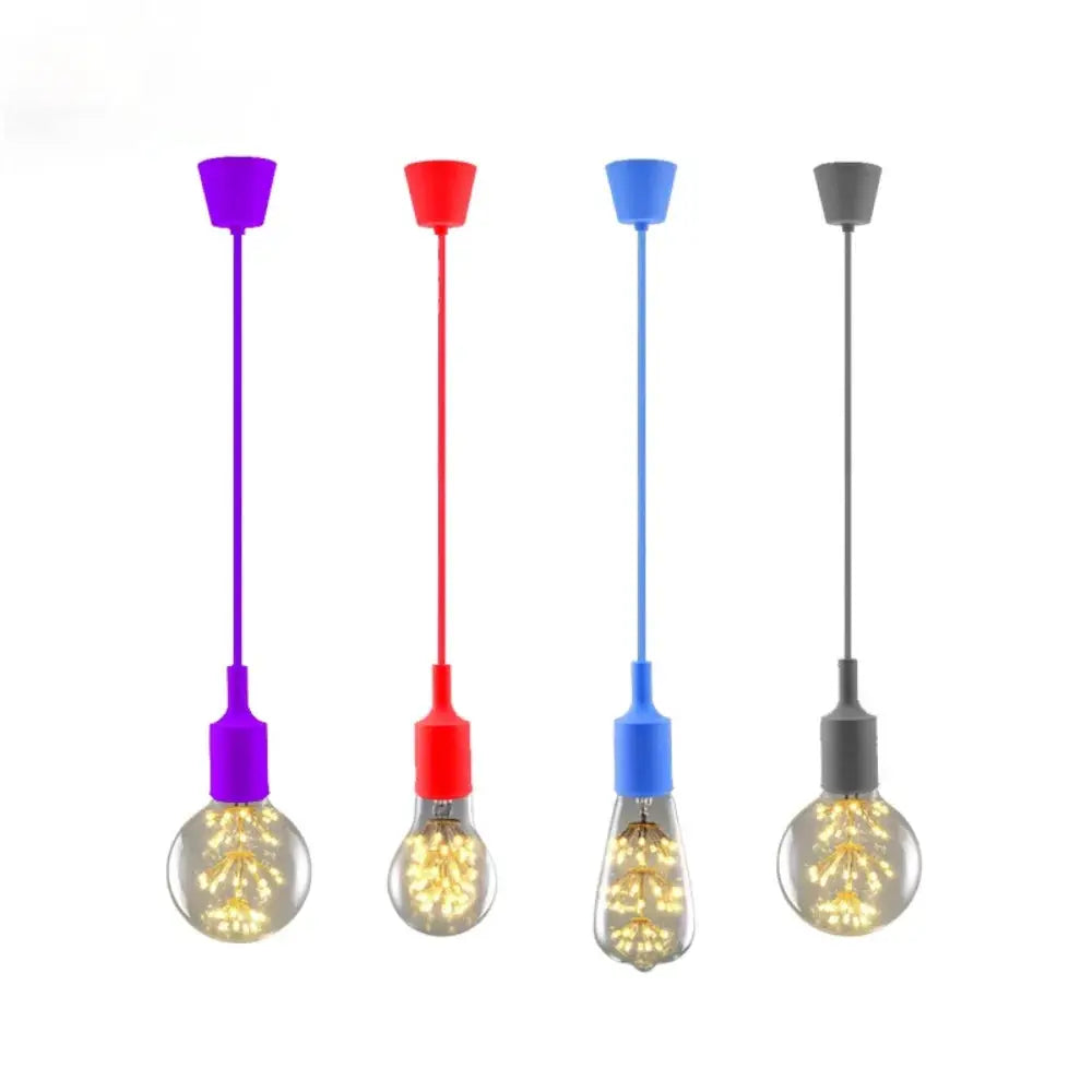 Pendant lights set of four silicone gel cords in purple, red, blue and gray with glass globe bulbs