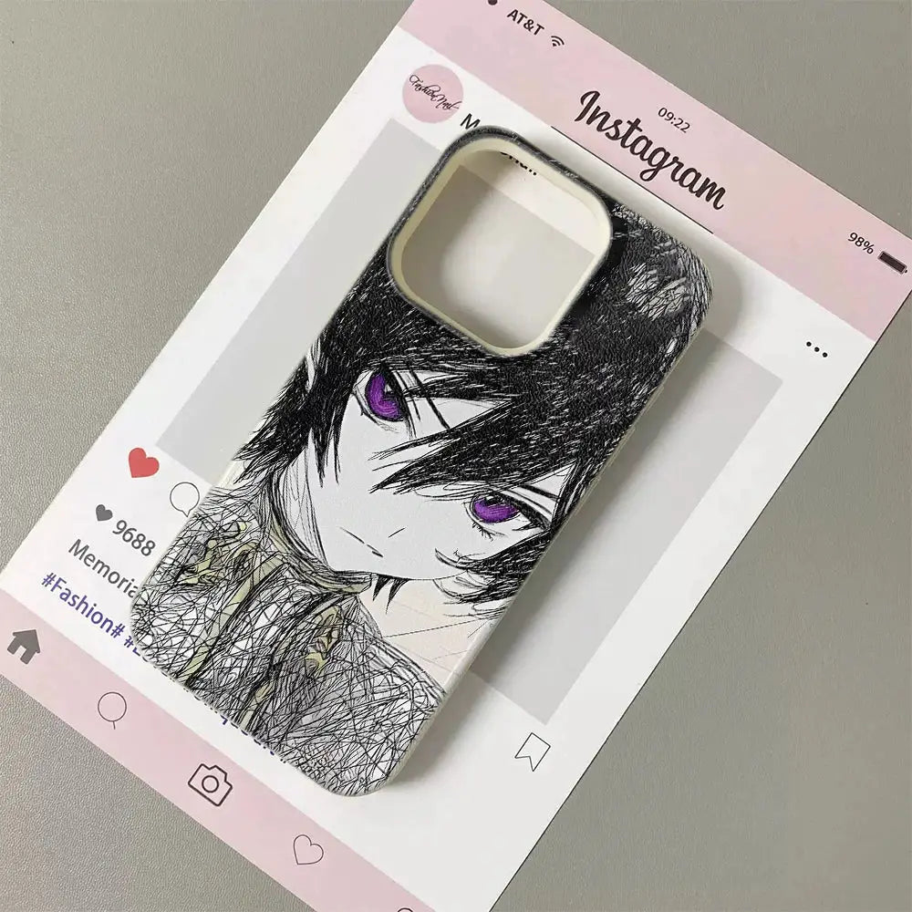 KawaiiCase Anime Sketch Green Haired iPhone Case For 11 Pro Max To 17 Pro Max Clear Half Wrapped Silicone Protection