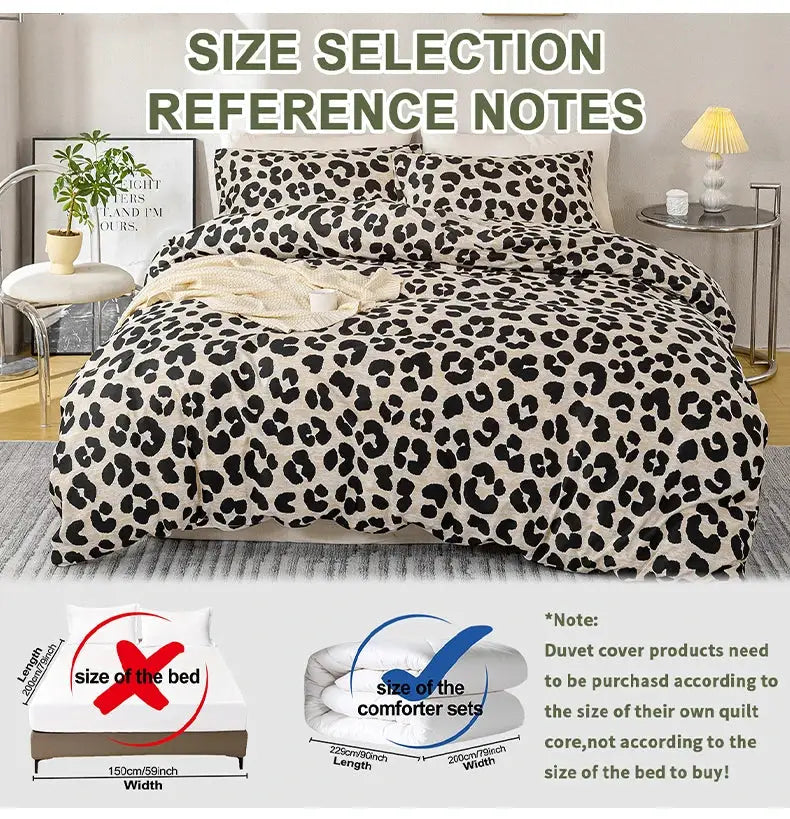 Simples Market 3pc beige leopard print duvet cover set with 1 duvet cover and 2 pillowcases, soft skin-friendly bedding.