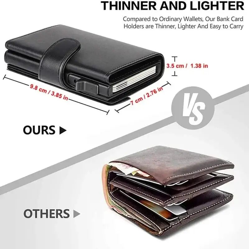 Slim RFID microfiber leather men's wallet, black trifold with coin pocket