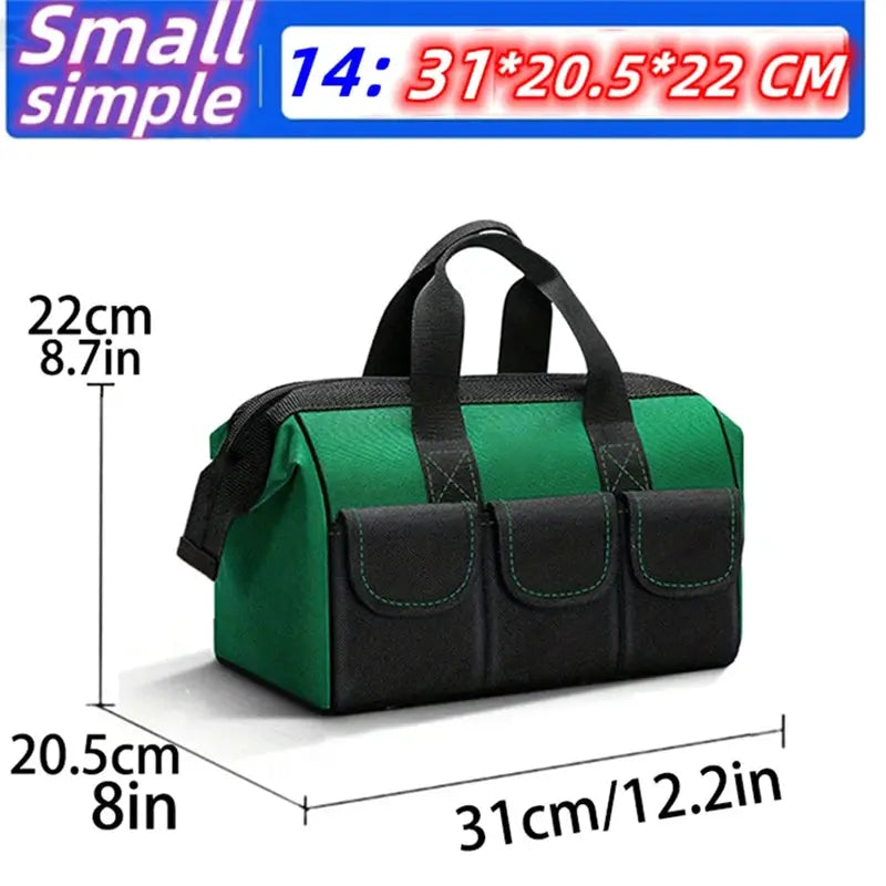 Simples Market tool bag green and black, 1680D Oxford fabric, large capacity with three front pockets, 31x20.5x22 cm