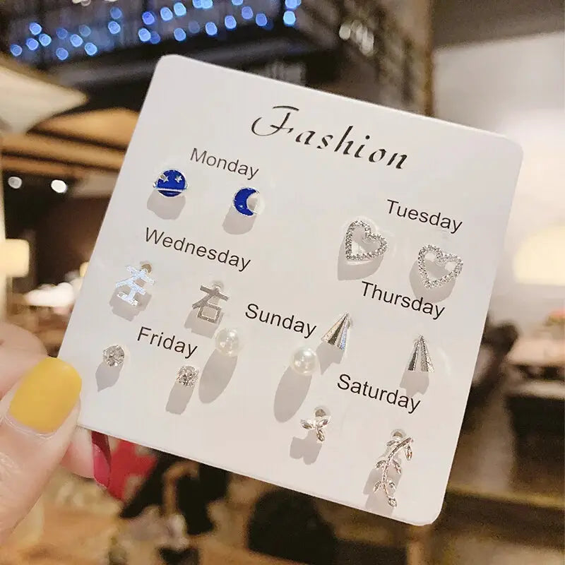 New S925 Silver Needle Stud Earrings Set For Women Girls Simple Cute Exquisite Mini Jewelry Gift Wholesale Direct Sales
