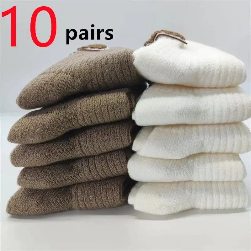 LuxWool Women Luxury Cashmere Wool Mid Calf Socks With Embroidered Logo For Snow Boots Thick Pile Warmth