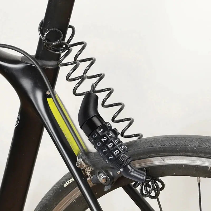 Simples Market 4-digit combo motorcycle/bicycle lock with a coiled black cable and durable wire rope