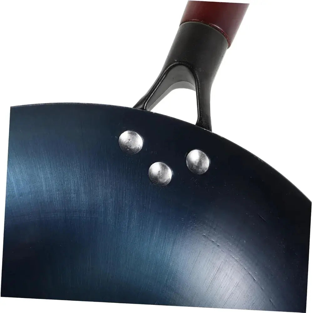 TraditionCraft Cast Iron Wok Pot Hand Forged Non Coated Surface With Wooden Handle That Stays Cool For Even Heat