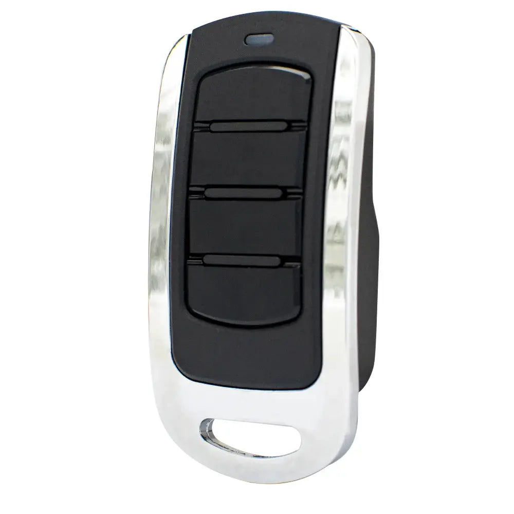 Simples Market 4-in-1 garage remote key fob, black with chrome trim, 4-button design