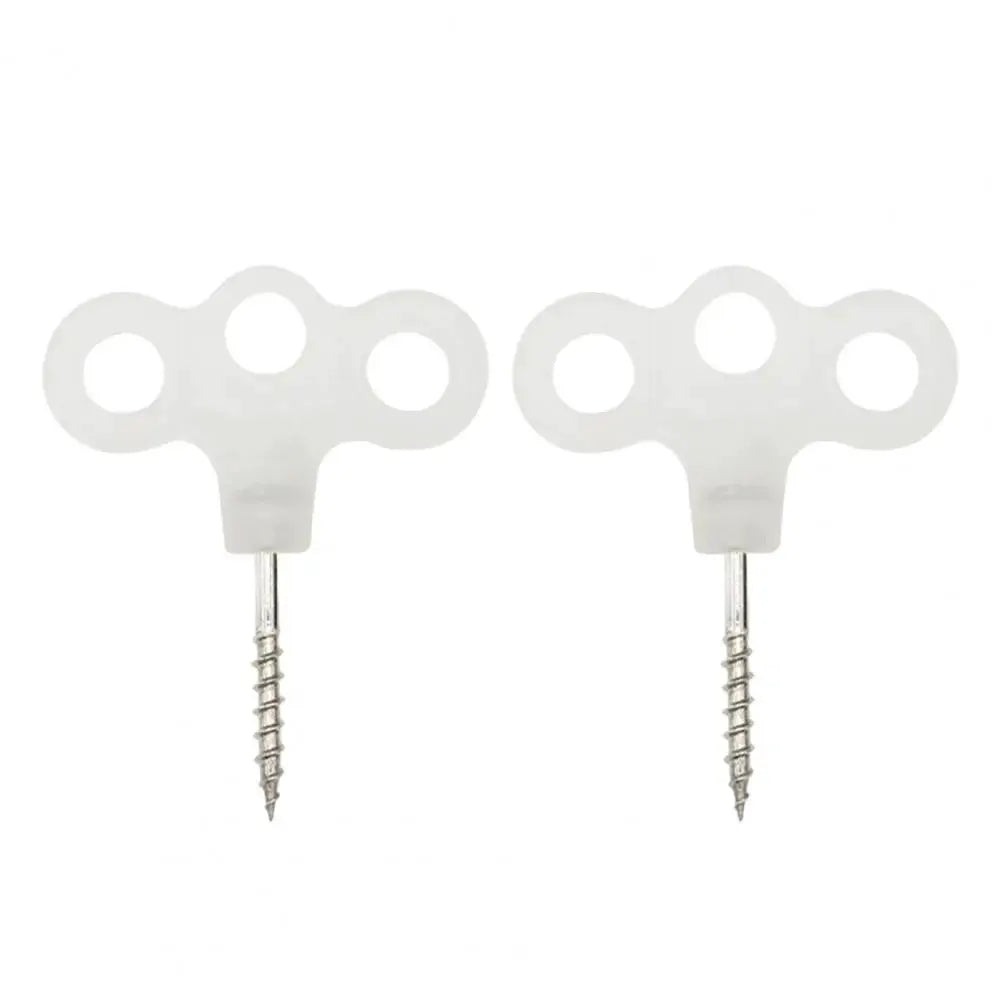 2pcs white plastic T-shaped rope ground anchors with metal screws for outdoor use