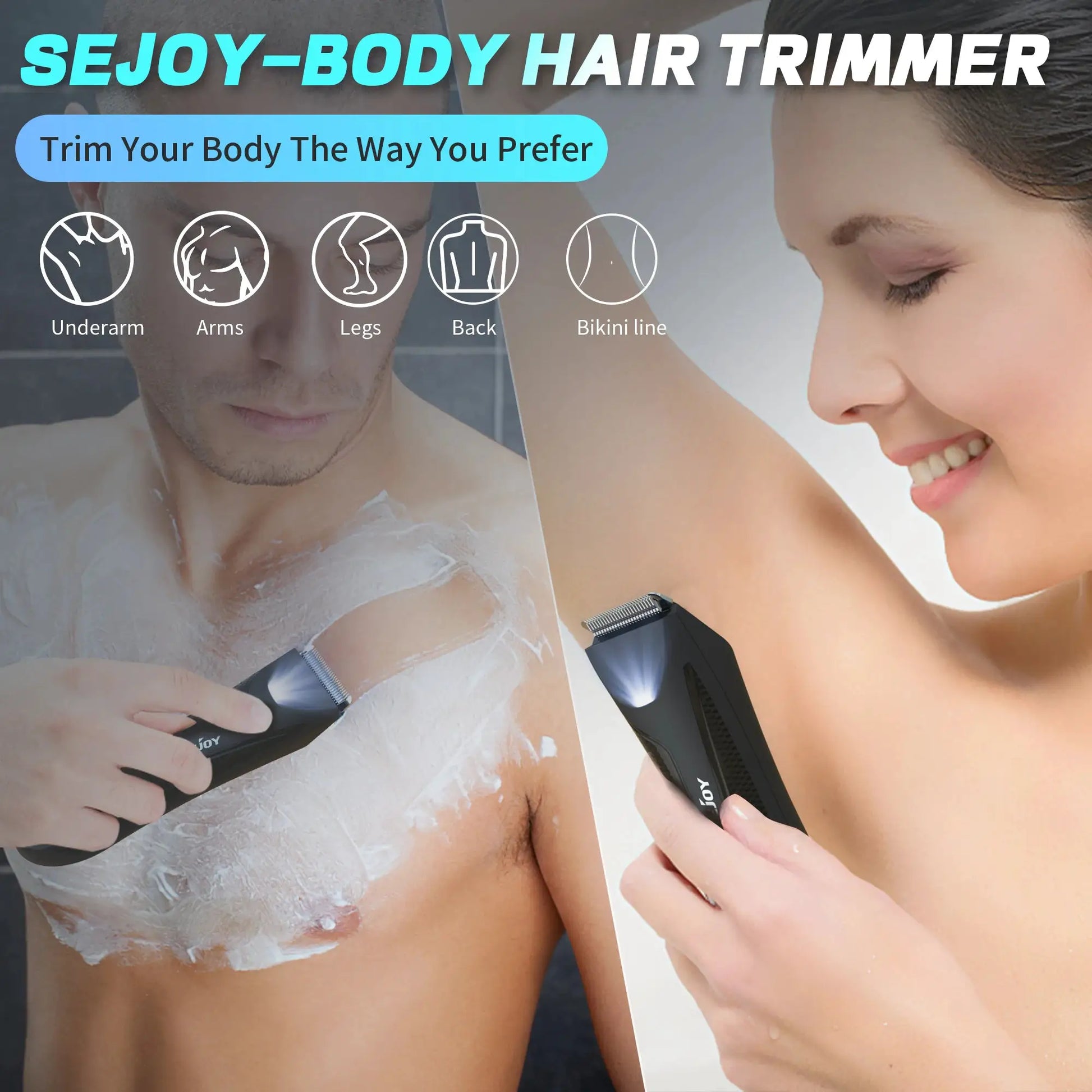 Sejoy body hair trimmer for men, black electric shaver with replaceable ceramic blade heads