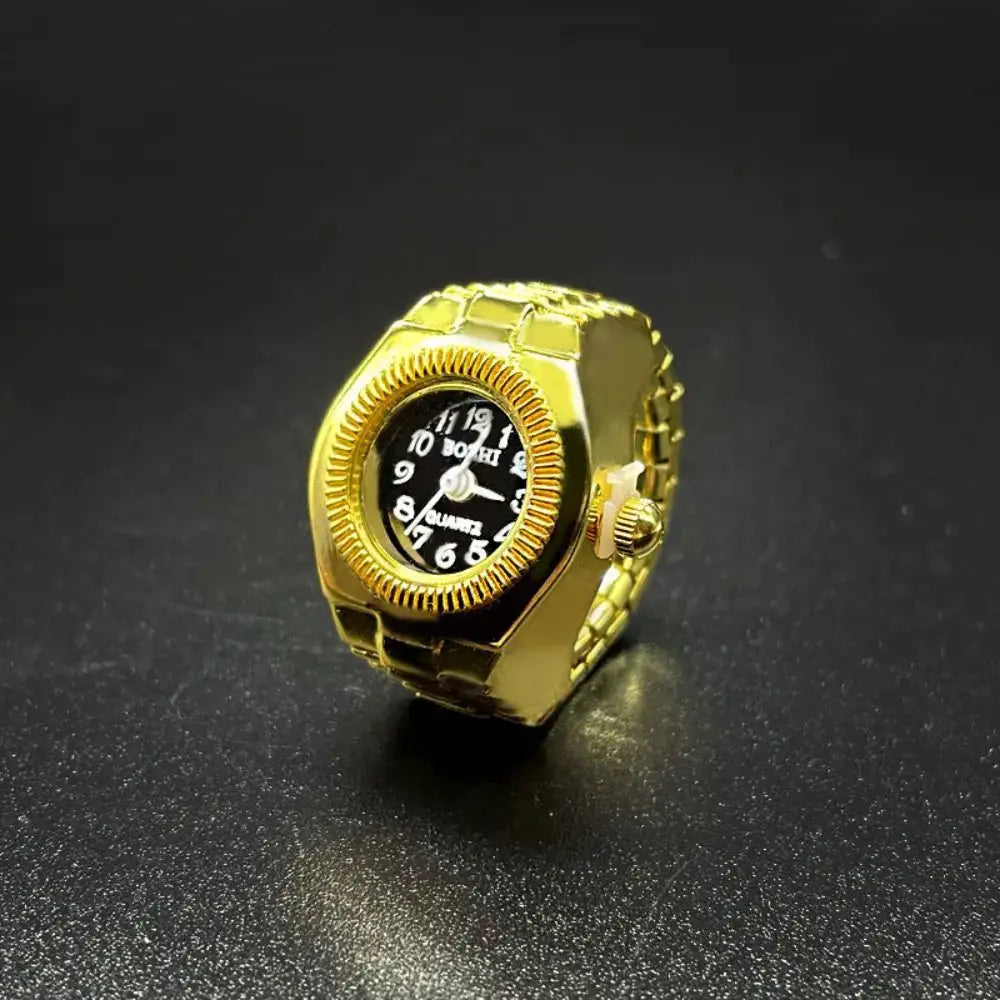 RetroPulse Heart Ring Watch With Adjustable Elastic Strap For Finger Sizes And Vintage Punk Roman Quartz Movement