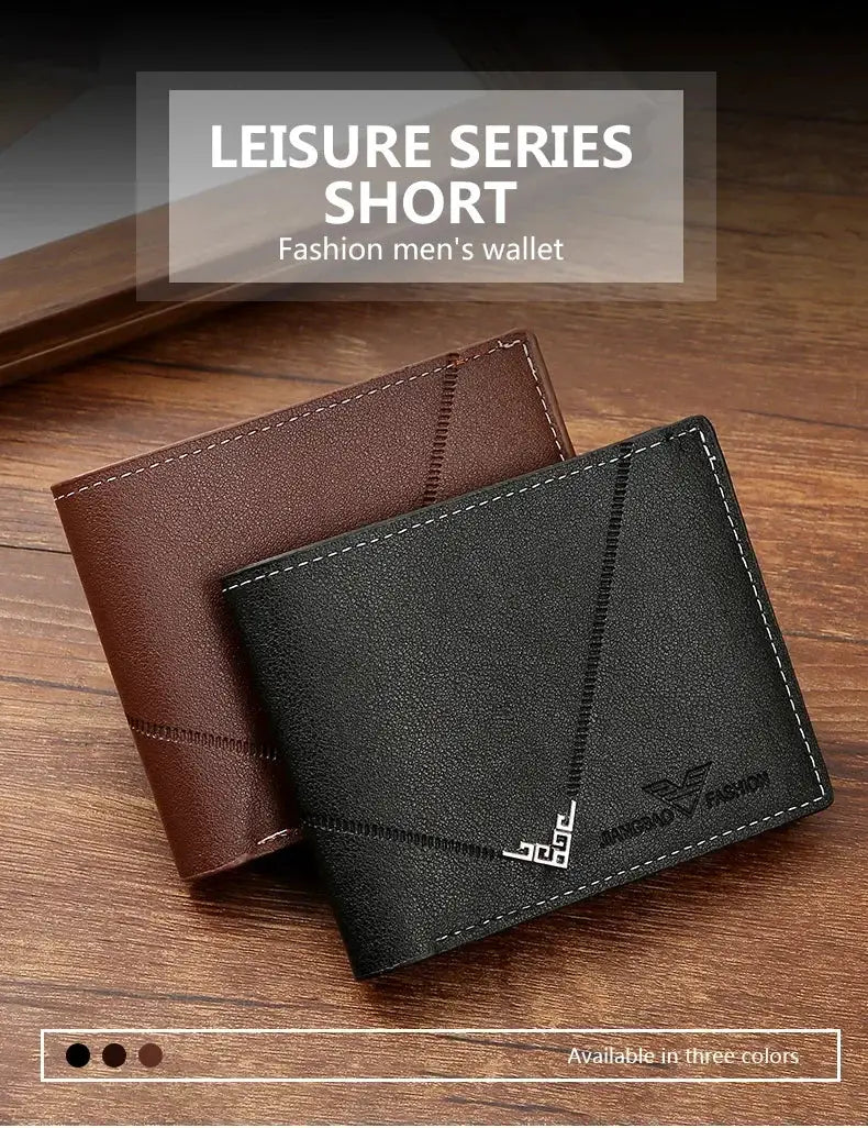 Two slim leather wallets for men by Simples Market, RFID-blocking bifold front-pocket design in black and brown