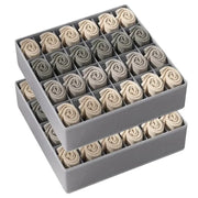 Underwear and sock storage box, gray plastic, two-tier organizer with grid-compartment trays