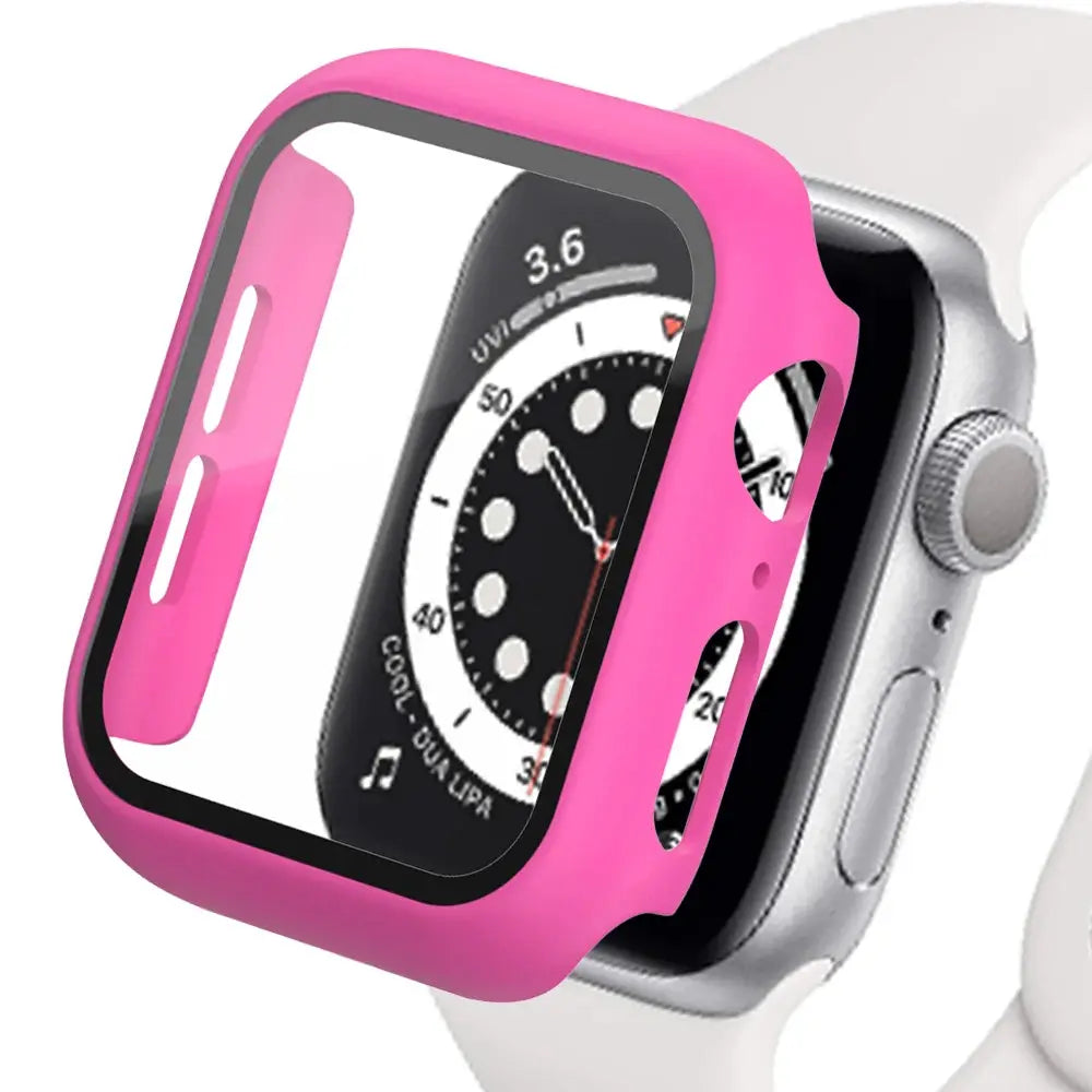 Apple Watch case with tempered-glass screen protector, pink, fits 40–45mm models, Simples Market