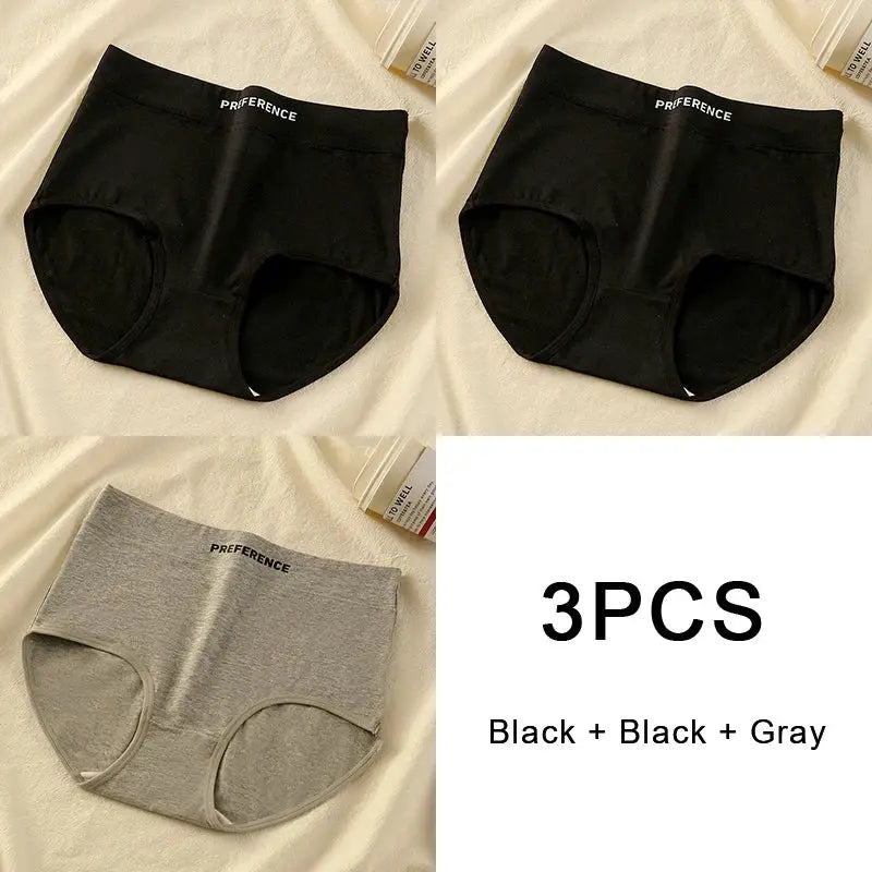 3-piece women's cotton high-waist panties set, two black and one gray, by Simples Market