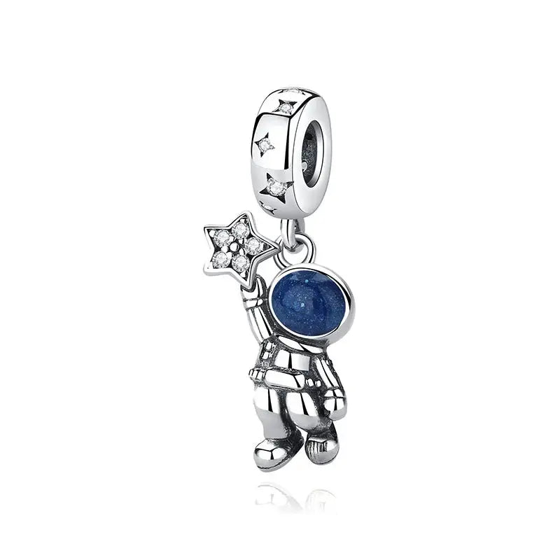 925 Sterling Silver Charms For Original Bracelets Star Moon Sun Spaceman Zircon Pendant Beads For DIY Women Necklaces