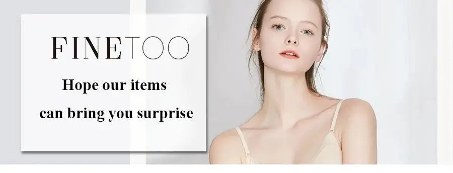 Underwear banner by FINETOO showing a model in beige lingerie