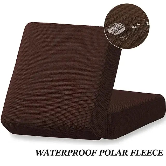 Waterproof sofa seat cushion cover in brown jacquard polar fleece; elastic and removable