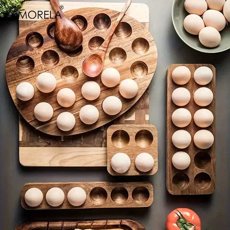 Kemorela Modern Wooden Egg Storage Box With Multi Compartment Kitchen Organizer For Fresh Eggs