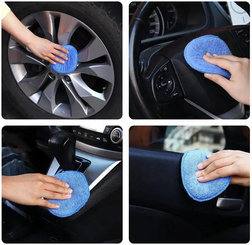 10Pcs blue microfiber car detailing applicator pads by Simples Market; soft round foam sponges for wax and polish.