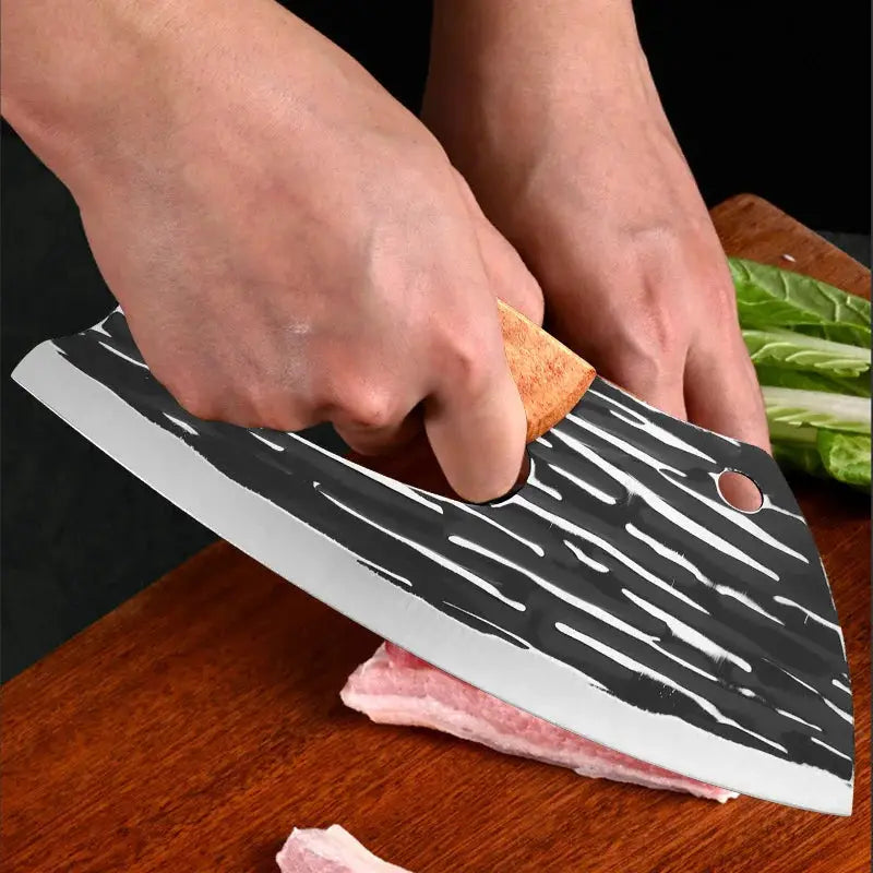 ChefPro Utility Knife Cleaver Stainless Steel Blade With Wooden Handle For Chopping Vegetables And Filleting