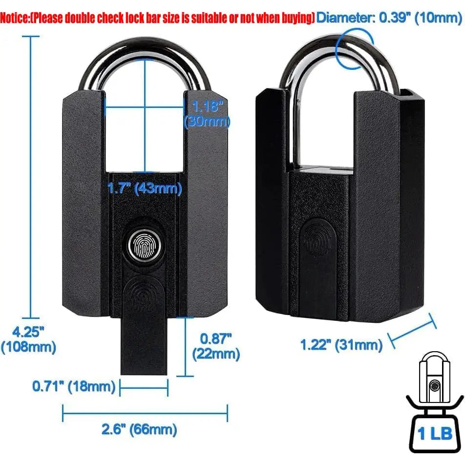 BBDHOME smart padlock with fingerprint sensor; black metal body, U‑shackle, Simples Market.