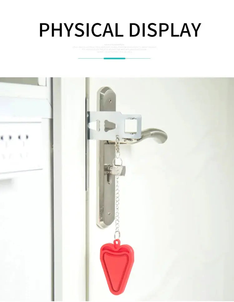 Simples Market portable door lock latch on door with chain and red plastic pendant