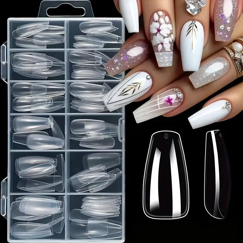 NovaNail Transparent 120 Piece Acrylic Press On Nails Set Mixed Coffin Almond Oval Square Shapes For Full Coverage