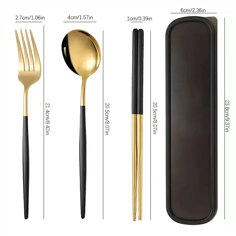 Three Piece Portable Stainless Steel Cutlery Set Chopsticks Forks Spoons For Students Home And Outdoor Picnics