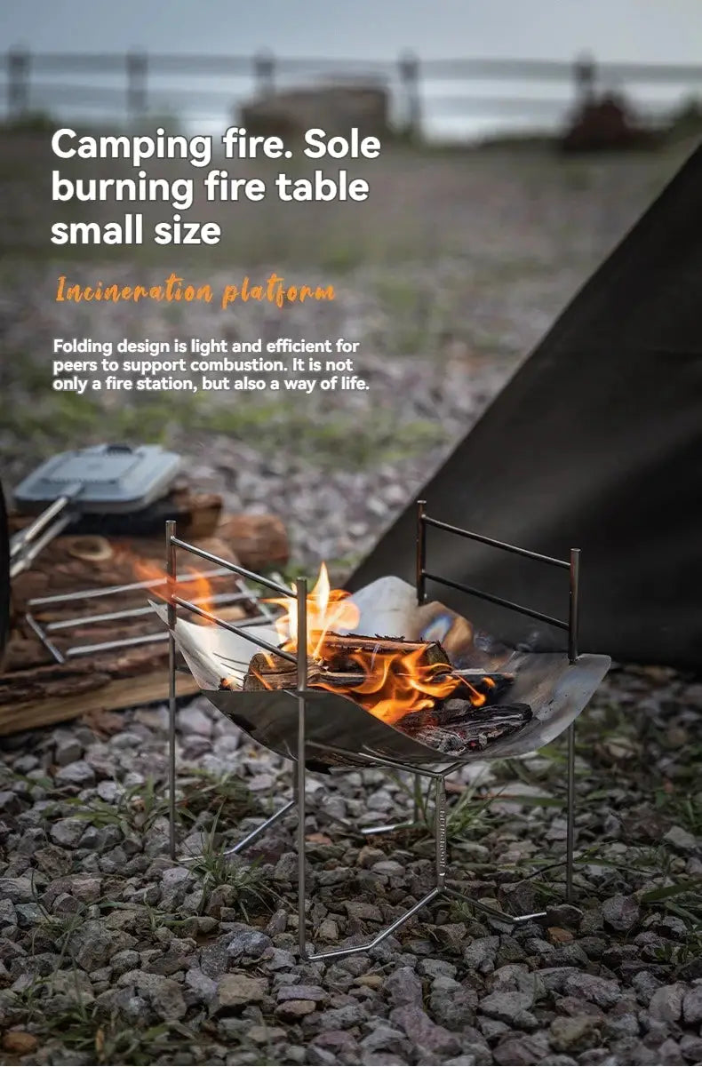 CAMPINGMOON SOLO-A4 stainless steel portable folding BBQ grill; compact outdoor camping cooking setup