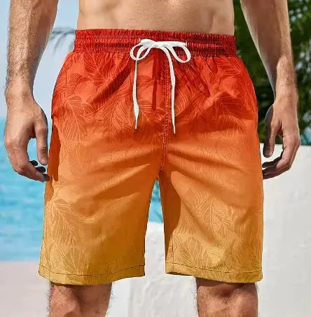 Simples Market men's board shorts, gradient orange-yellow quick-dry swim trunks with white drawstring
