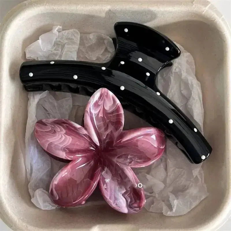 ChicClips Vintage Blue Polka Dot Hair Clips Set With Red Bow And Strong Shark Clamp For All Day Hold