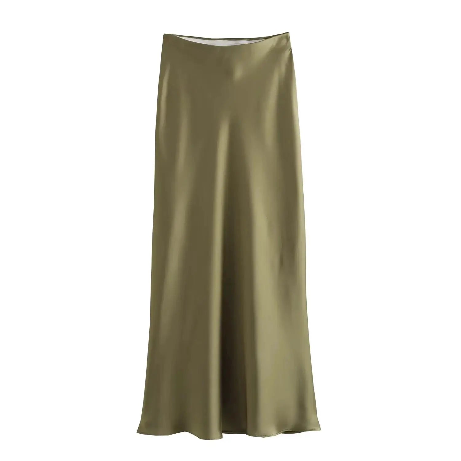 Kondala Vintage Satin Long Skirt For Women High Waist Solid Silky Fashion 2025 Spring Elegant Timeless Comfort