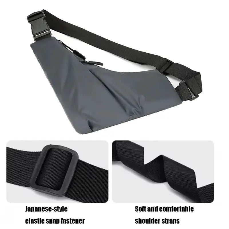 Men's gray chest crossbody bag with adjustable black shoulder strap by Simples Market