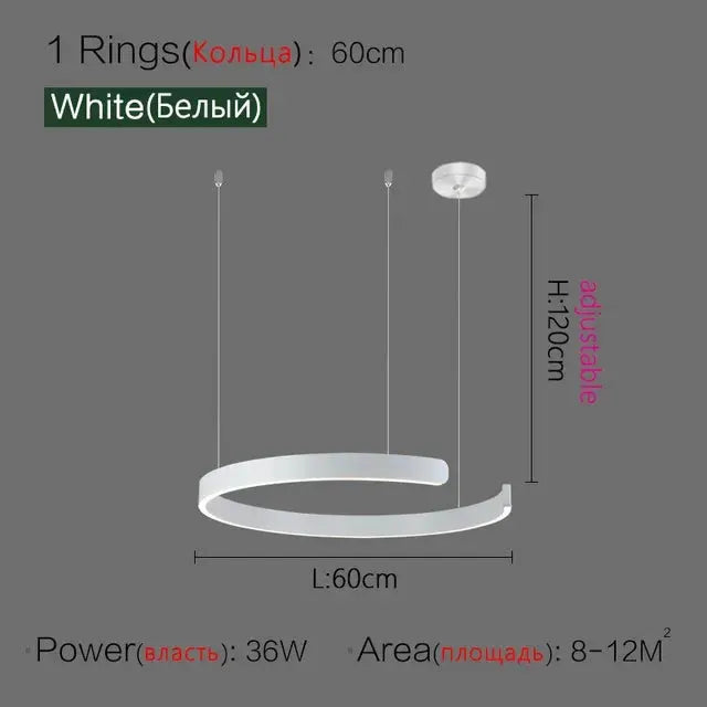Nordic Ring LED pendant lamp, white finish, 60cm ring, dimmable hanging light fixture
