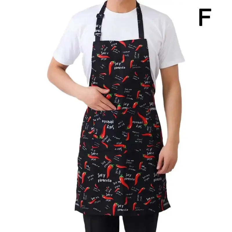 Halterneck Kitchen Apron With Pockets For Men And Women Sleeveless Chef Catering Waiter Printing BBQ