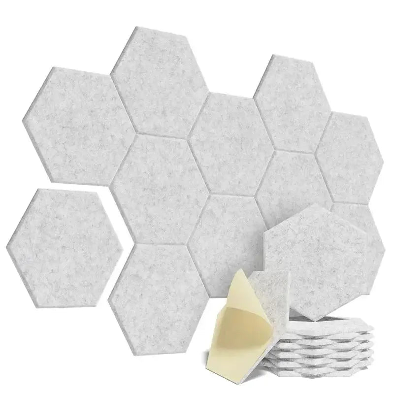 12 pcs self-adhesive hexagon sound-insulation foam panels, Simples Market, light grey for studio/office walls.