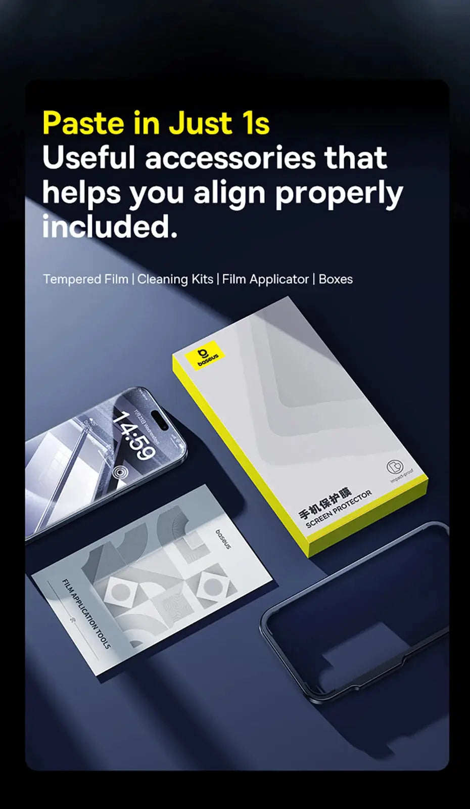 Baseus tempered glass screen protector for iPhone Pro Max with clear edge anti-peeping film Simples Market