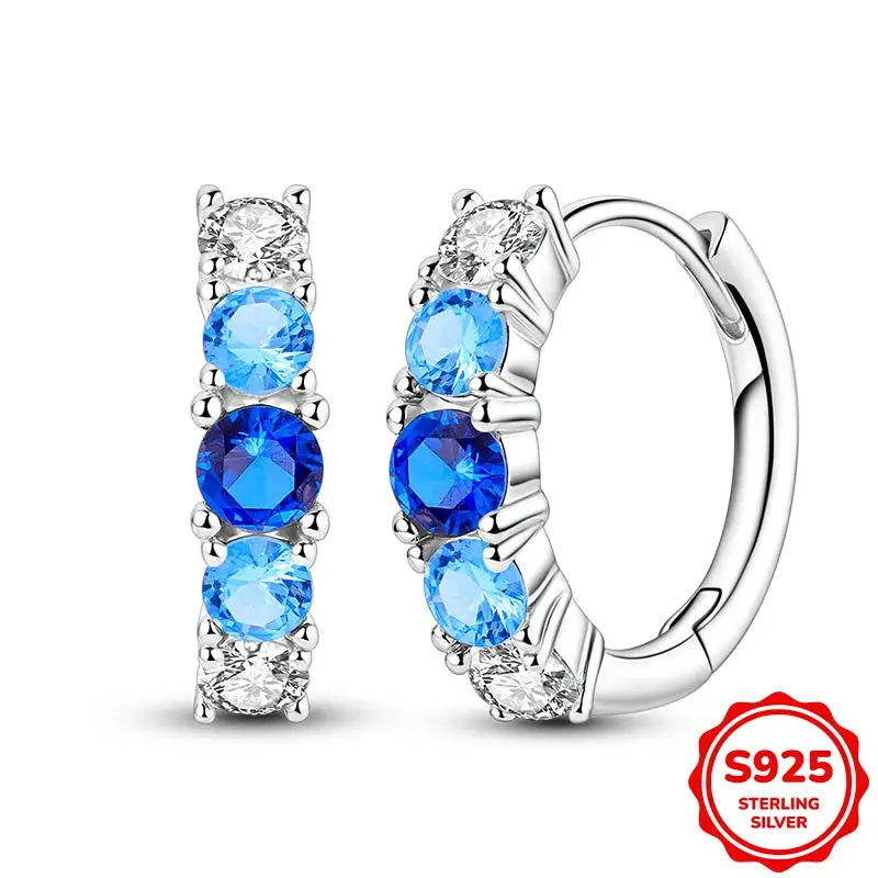 925 Sterling Silver Blue Zircon Butterfly Hoop Earrings for Women Fine Jewelry Gift