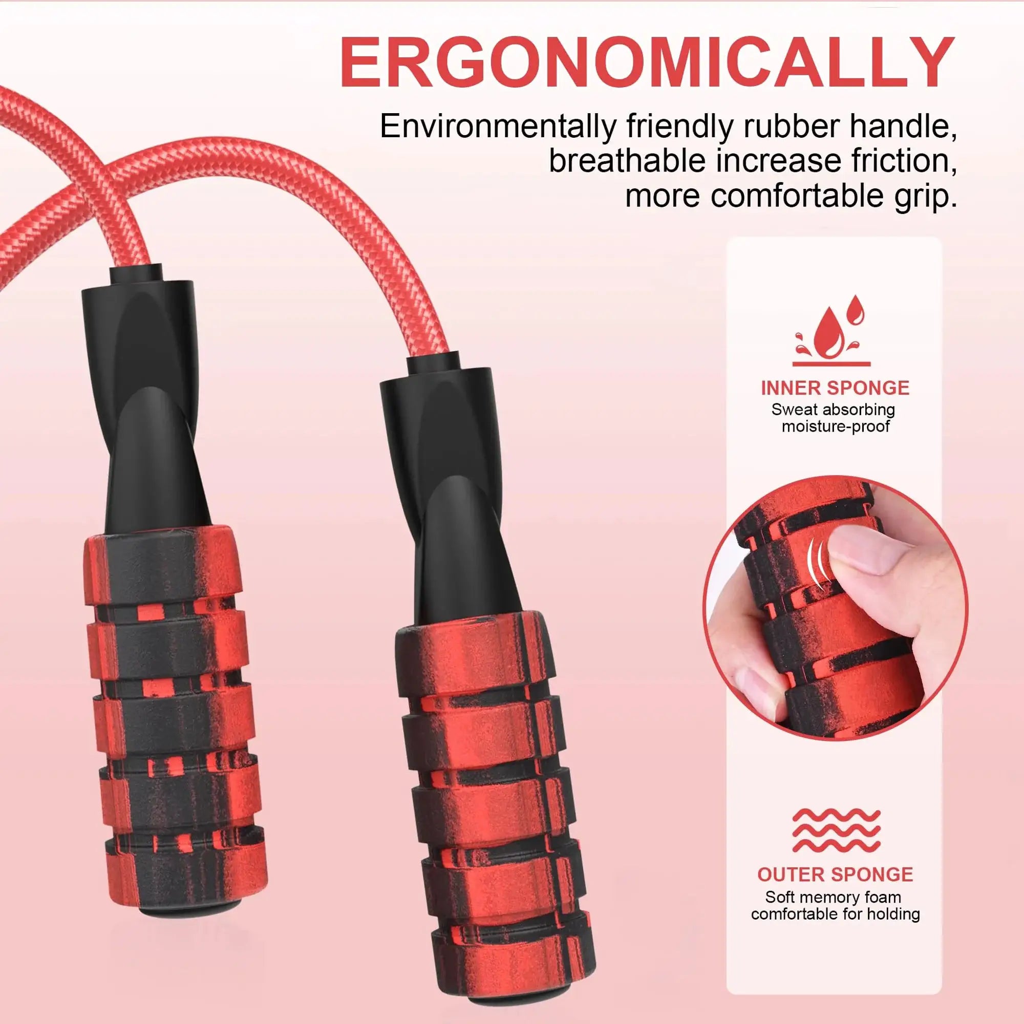 FlexStride Woven Rope Jump Rope With Dual Bearing System For Smooth Fast Rotations And Comfortable Sponge Handles