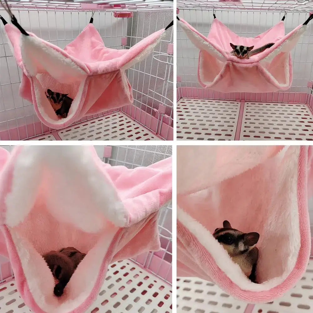 Pink plush hamster hammock sleeping nest, double-layer warm hanging bed for small pets