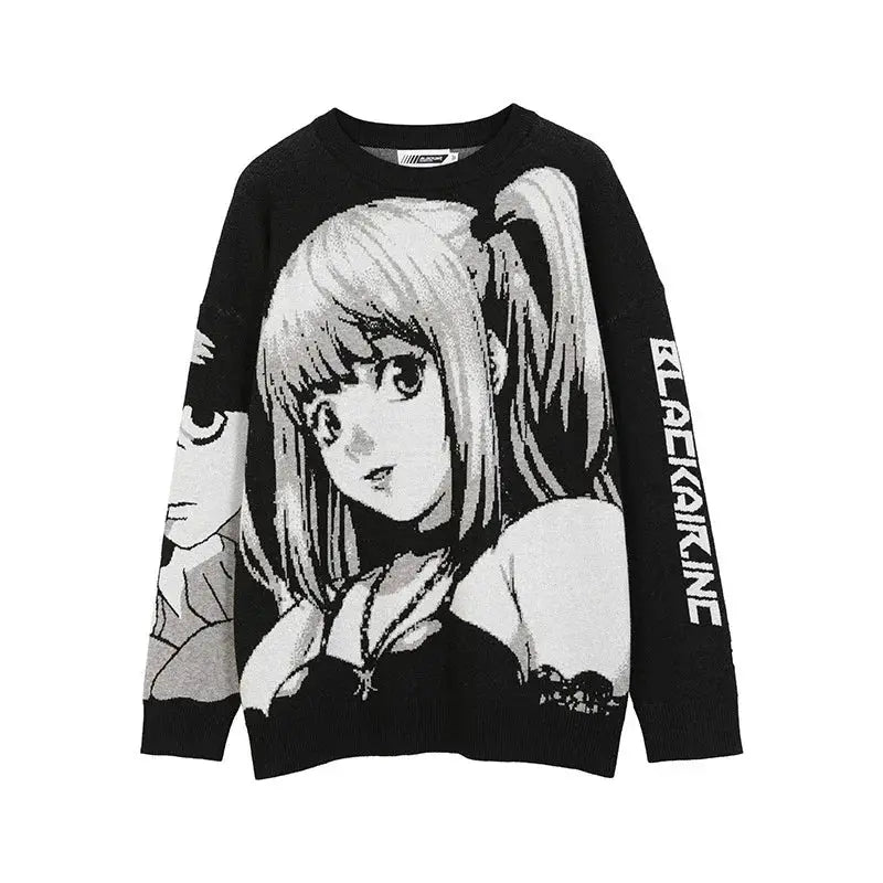UrbanPulse Women Harajuku Streetwear Pullover Sweater With Vintage Japanese Anime Girl Print For Autumn Winter