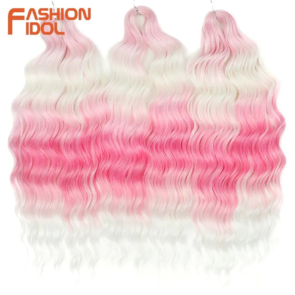 Anna Hair synthetic loose deep wave braiding extensions, 24in, ombre pink to white, three bundles; Fashion Idol